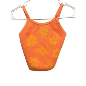 Paisley Lane Orange Yellow Floral Knit Cami Crop Tank Top Womens Size 8